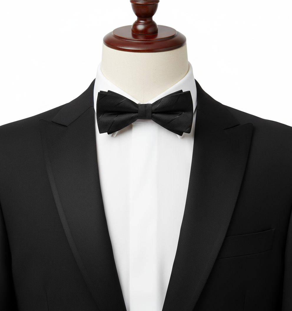 Mens Bow Tie Black Pre Tied- Premium
