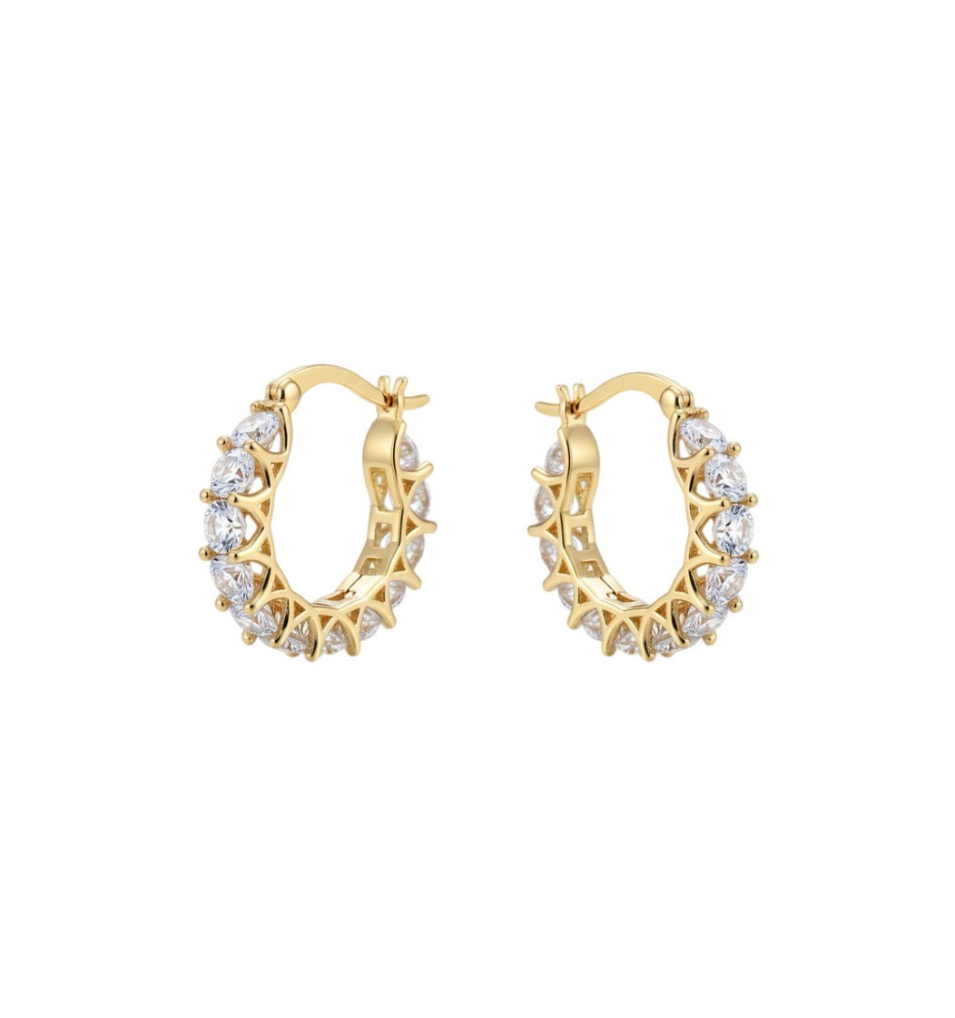 Sparkling Gold Huggie Hoop Earrings 20mm