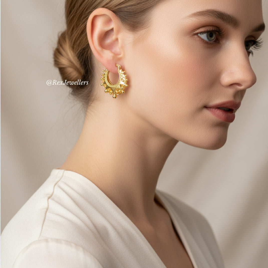 Ladies Gold Earrings 9ct Vermeil Gypsy Spike Hoop Creole Victorian Rex Jewellers- Crown