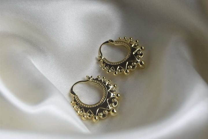 Ladies Victorian 9ct Gold Gypsy Hoop Creole Earrings Filled Rex Jewellers - Golden