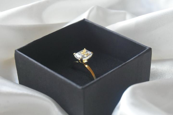 Emerald Cut Moissanite Ring - Gold Vermeil Engagement Ring - Fortuna