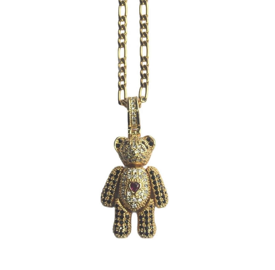 3D Teddy Bear Necklace - Gold Cuban Link Pendant Gift for Women - Ted