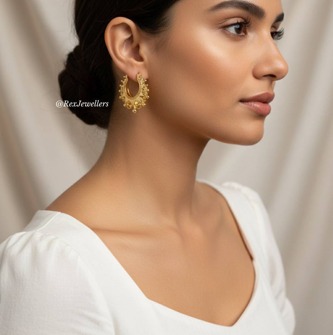 Ladies Gold Earrings 9ct Vermeil Gypsy Spike Hoop Creole Victorian Rex Jewellers- Crown