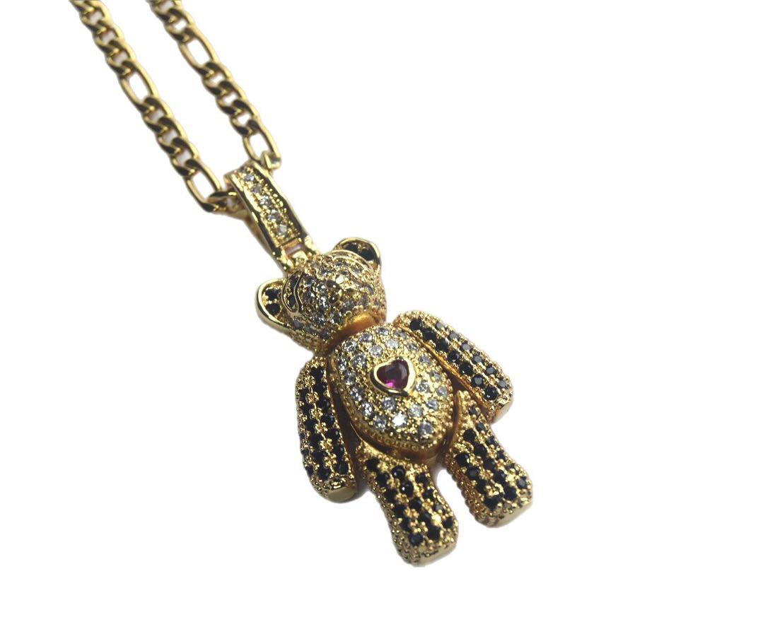 3D Teddy Bear Necklace - Gold Cuban Link Pendant Gift for Women - Ted
