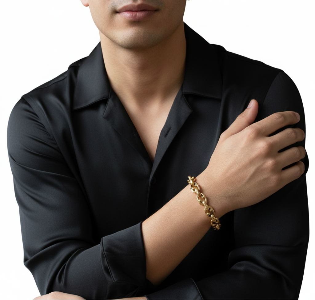 Patterned 9ct Gold Vermeil Belcher Bracelet Mens Rex Jewellers 19cm