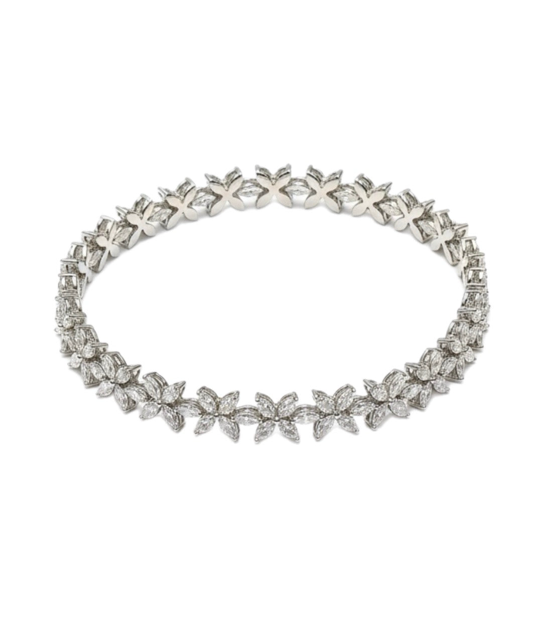 Floral Cluster Tennis Bracelet - 14k White Gold Silver Anniversary & Bridal Gift- Sprinkle