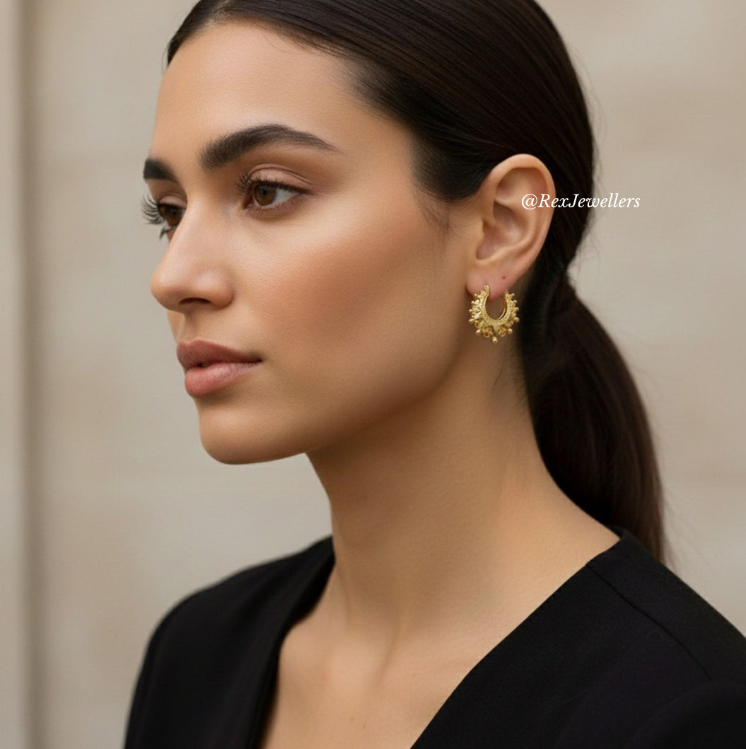 Ladies Victorian 9ct Gold Gypsy Hoop Creole Earrings Filled Rex Jewellers - Golden