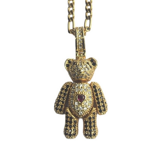 3D Teddy Bear Necklace - Gold Cuban Link Pendant Gift for Women - Ted