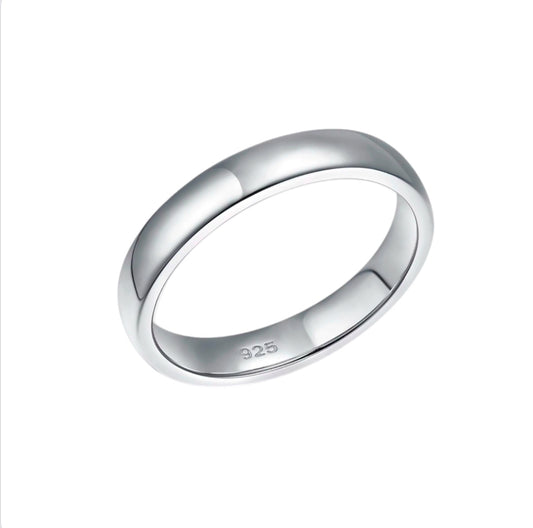 4MM Men's White Gold Vermeil Wedding Band - Sterling Silver Ring