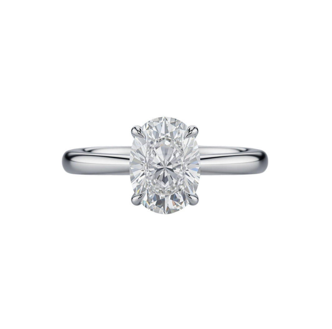 Oval Moissanite Solitaire Ring - 14k White Gold on Silver - Pearl Drops