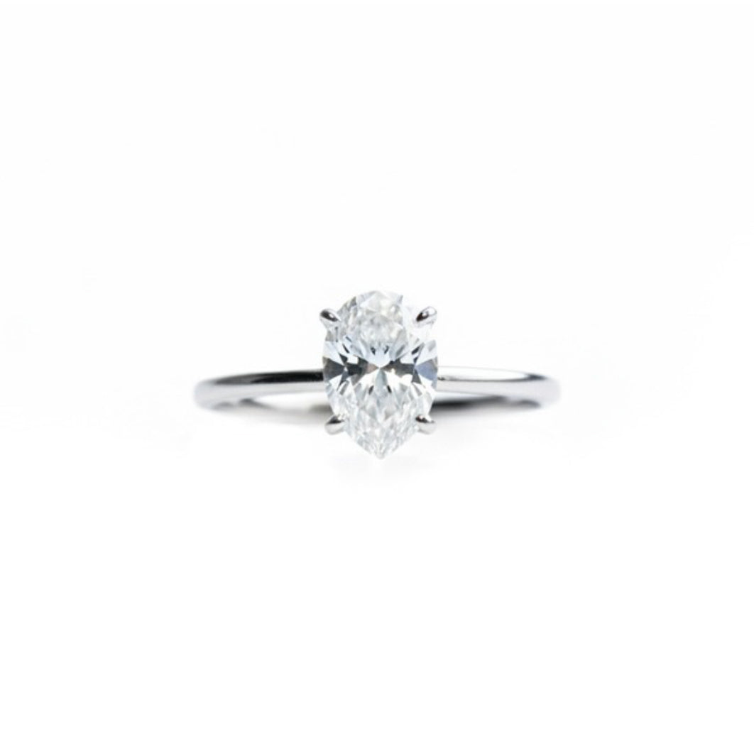 Pear Shaped Moissanite Solitaire Engagement Ring - Affordable Promise Ring- Ice Queen