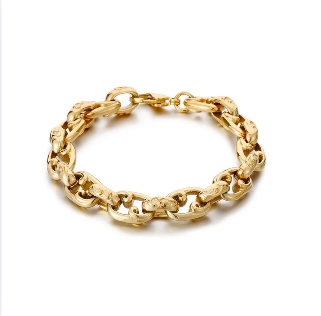 Patterned 9ct Gold Vermeil Belcher Bracelet Mens Rex Jewellers 19cm