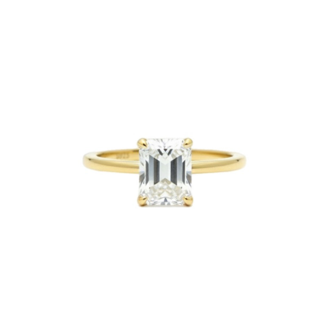 Emerald Cut Moissanite Ring - Gold Vermeil Engagement Ring - Fortuna
