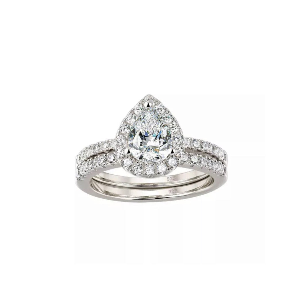 18k Pear Shaped Halo Eternity Engagement Wedding Ring Set 925 Silver White Gold Rex Jewellers - Royal