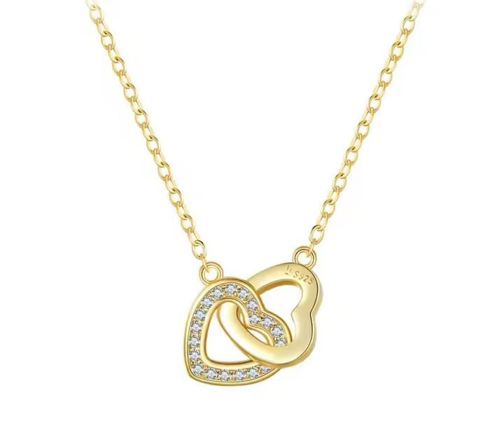 Gold Double Heart Interlocking Necklaces For Girlfriend- Unbreakable