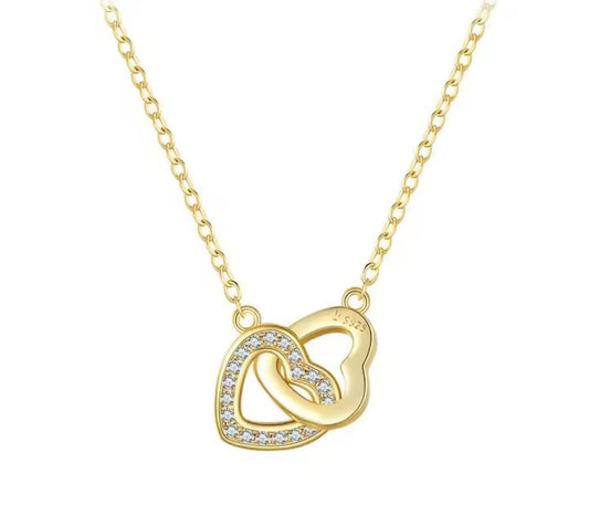 Gold Double Heart Interlocking Necklaces For Girlfriend- Unbreakable