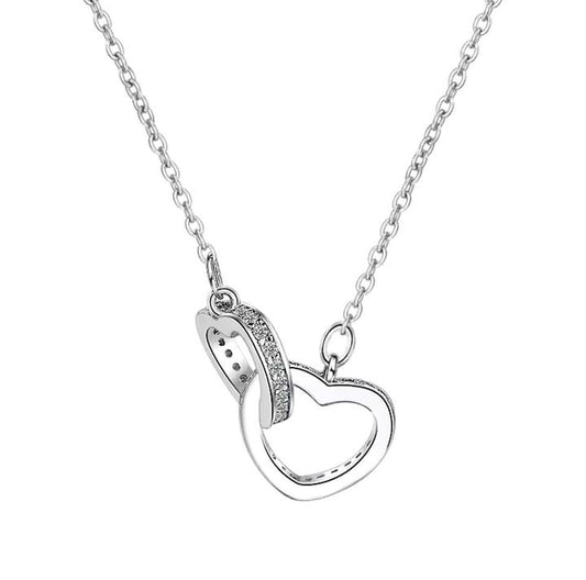 White Gold Interlocking Heart Necklace Gift For Silver Her- Forever