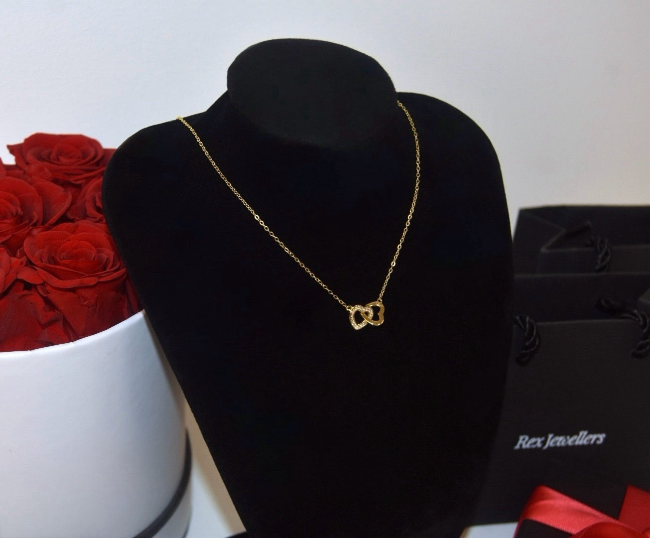 Gold Double Heart Interlocking Necklaces For Girlfriend- Unbreakable