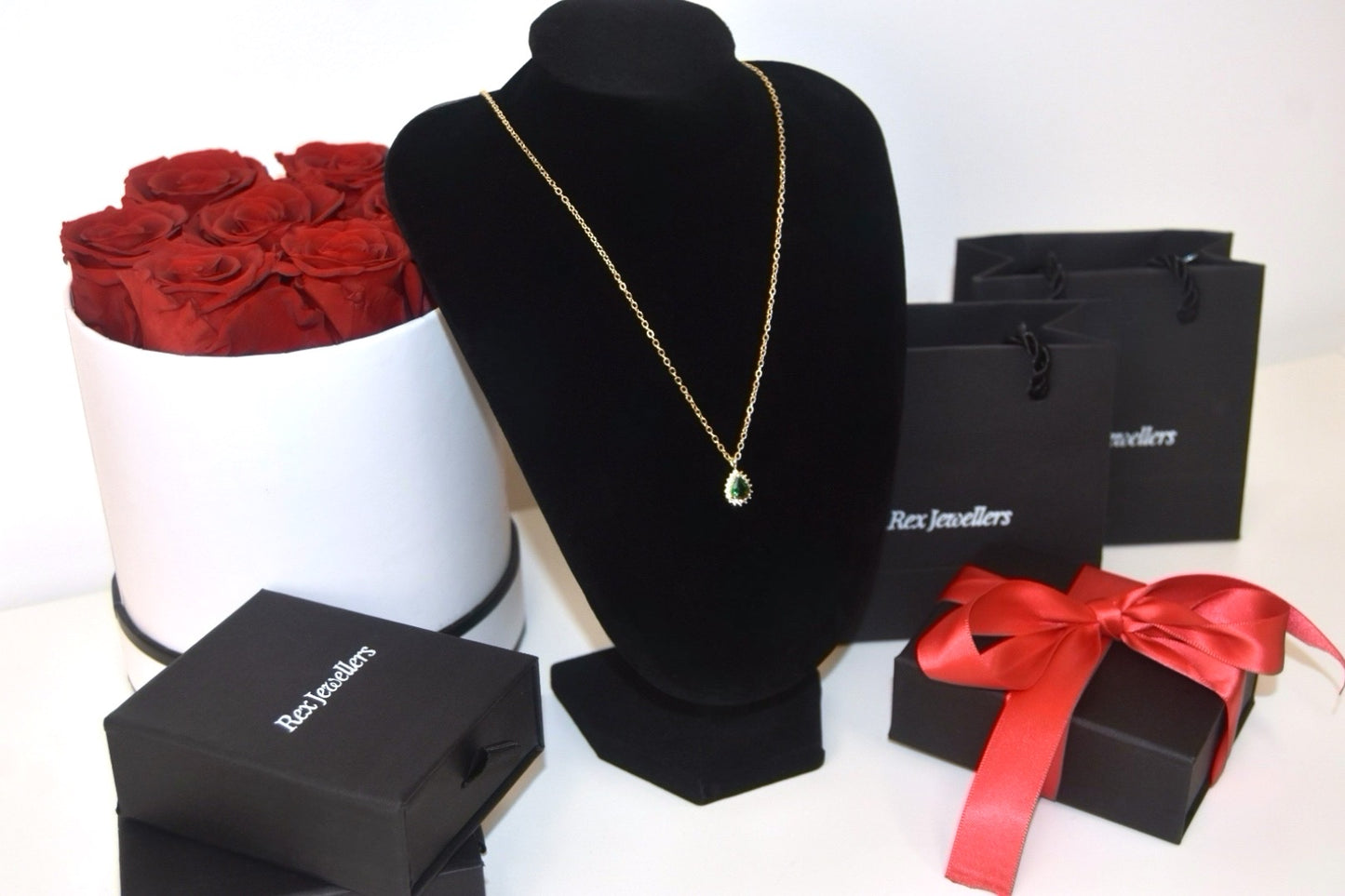 Pear Shape Emerald Necklace In Gold May Birthstone Gift - Lady