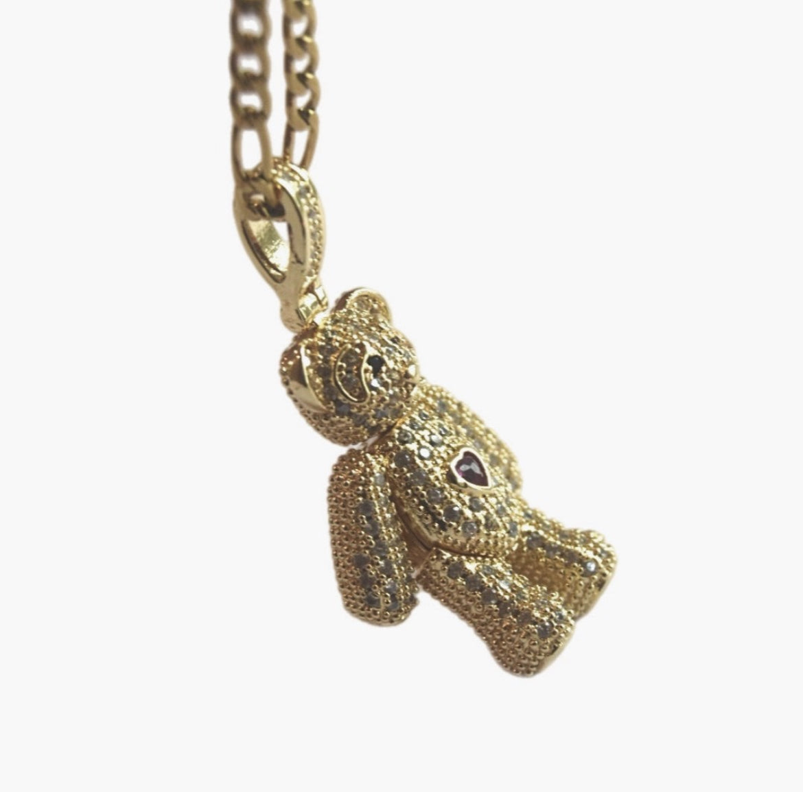3D Teddy Bear Necklace - Gold Cuban Link Pendant Gift for Women - Bae