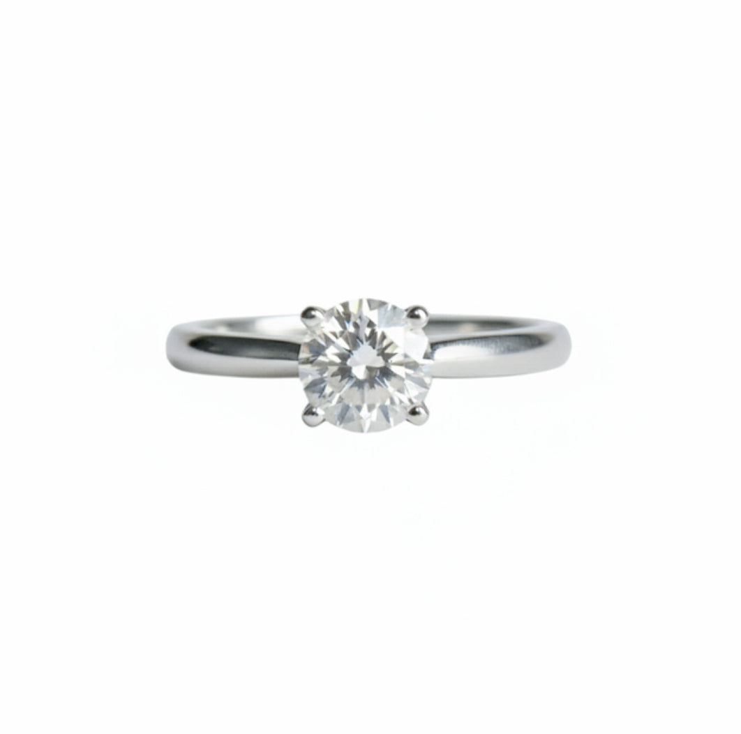 Round Moissanite Solitaire Engagement Ring In 14k White Gold Silver - Glacier