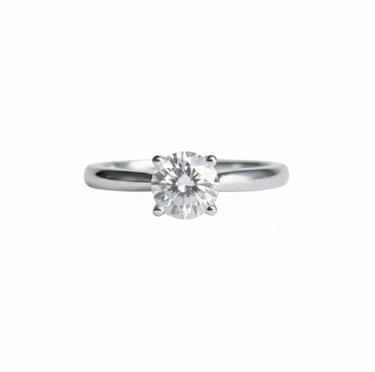 Round Moissanite Solitaire Engagement Ring In 14k White Gold Silver - Glacier
