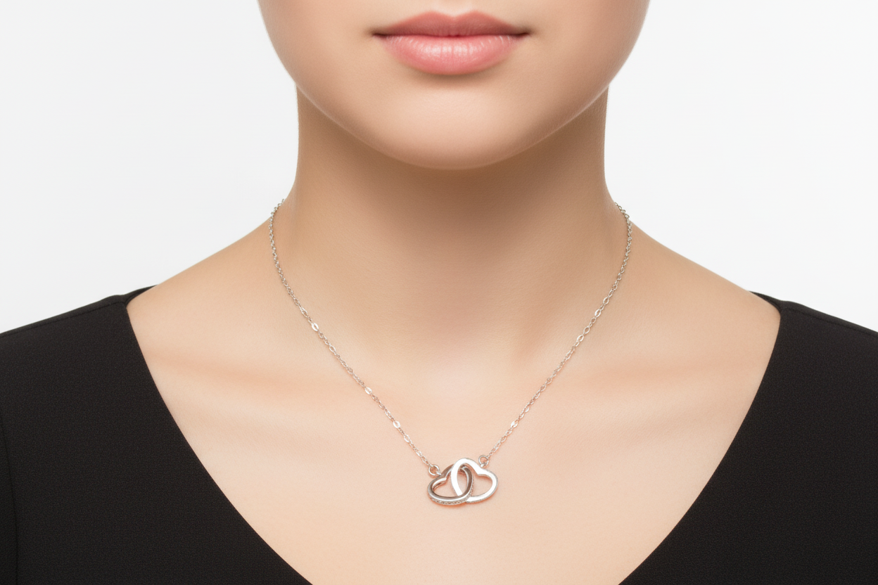 White Gold Interlocking Heart Necklace Gift For Silver Her- Forever