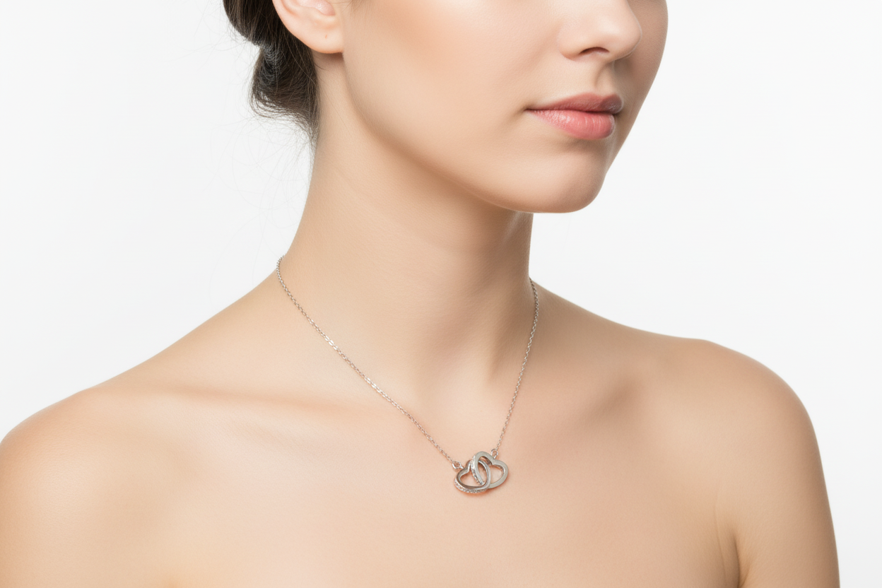 White Gold Interlocking Heart Necklace Gift For Silver Her- Forever
