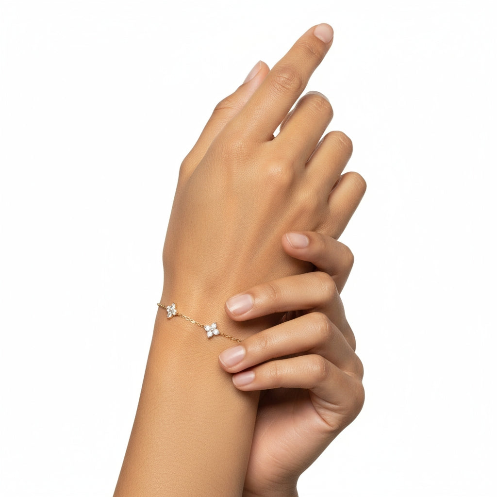 Gold Four Leaf Clover Dainty Bracelet - Anniversary & Birthday Gift- Glitz