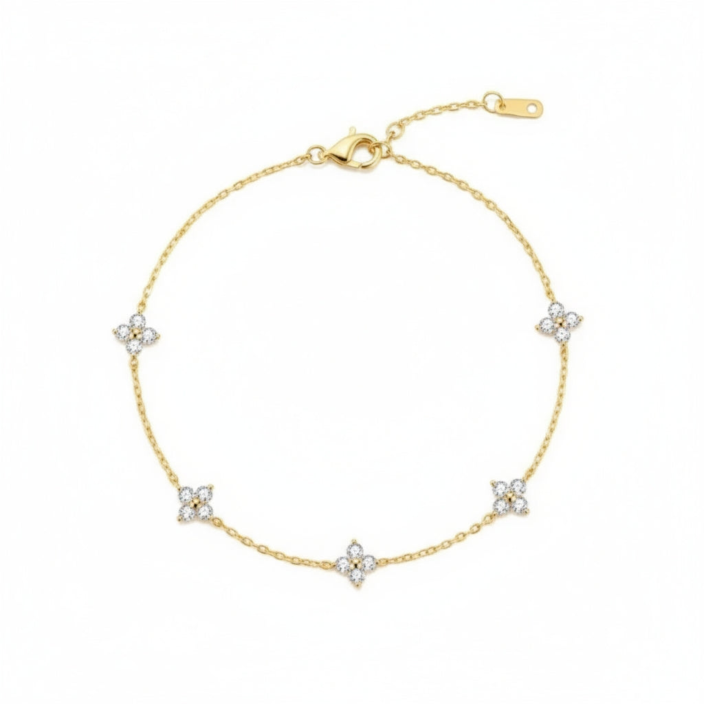 Gold Four Leaf Clover Dainty Bracelet - Anniversary & Birthday Gift- Glitz