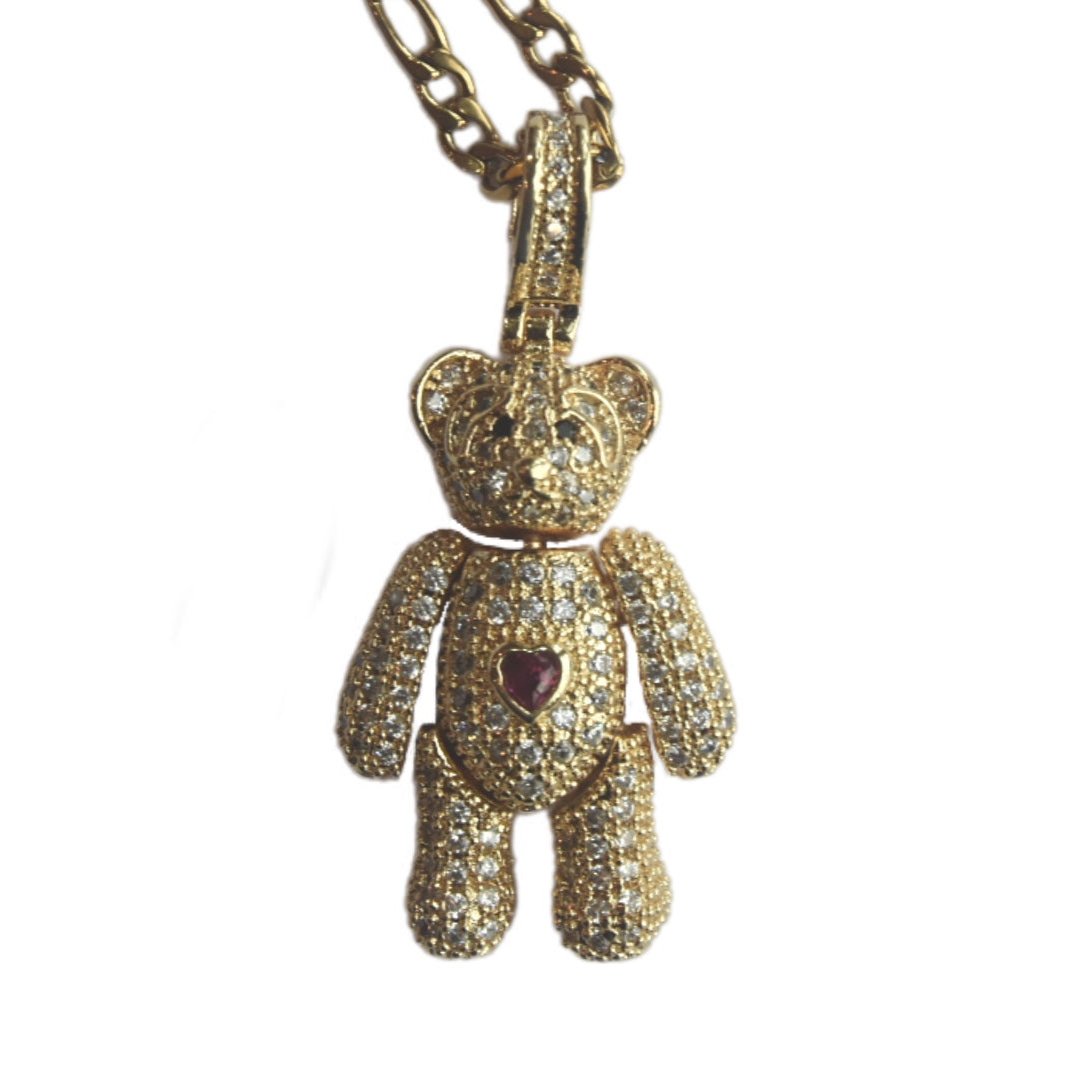 3D Teddy Bear Necklace - Gold Cuban Link Pendant Gift for Women - Bae