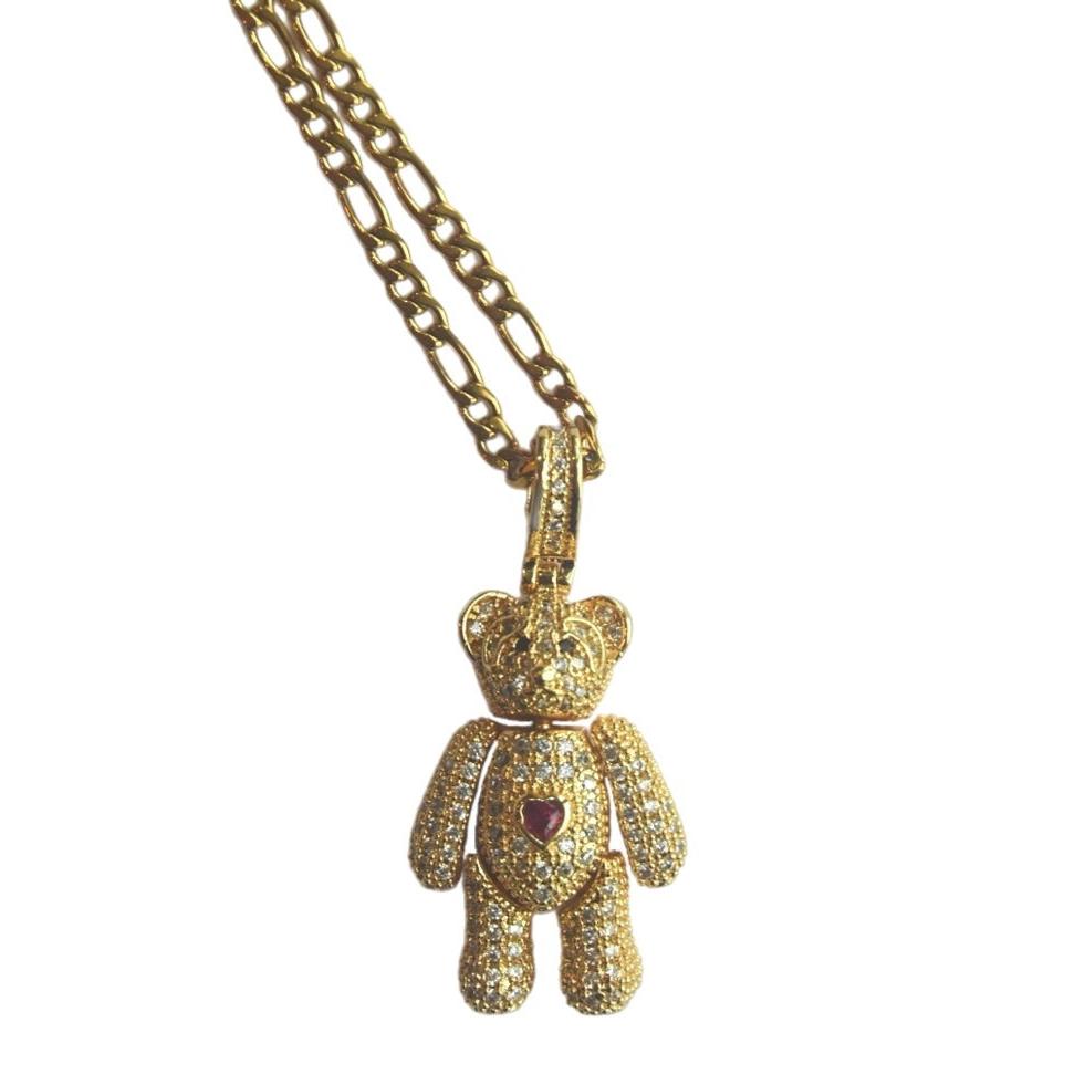 3D Teddy Bear Necklace - Gold Cuban Link Pendant Gift for Women - Bae