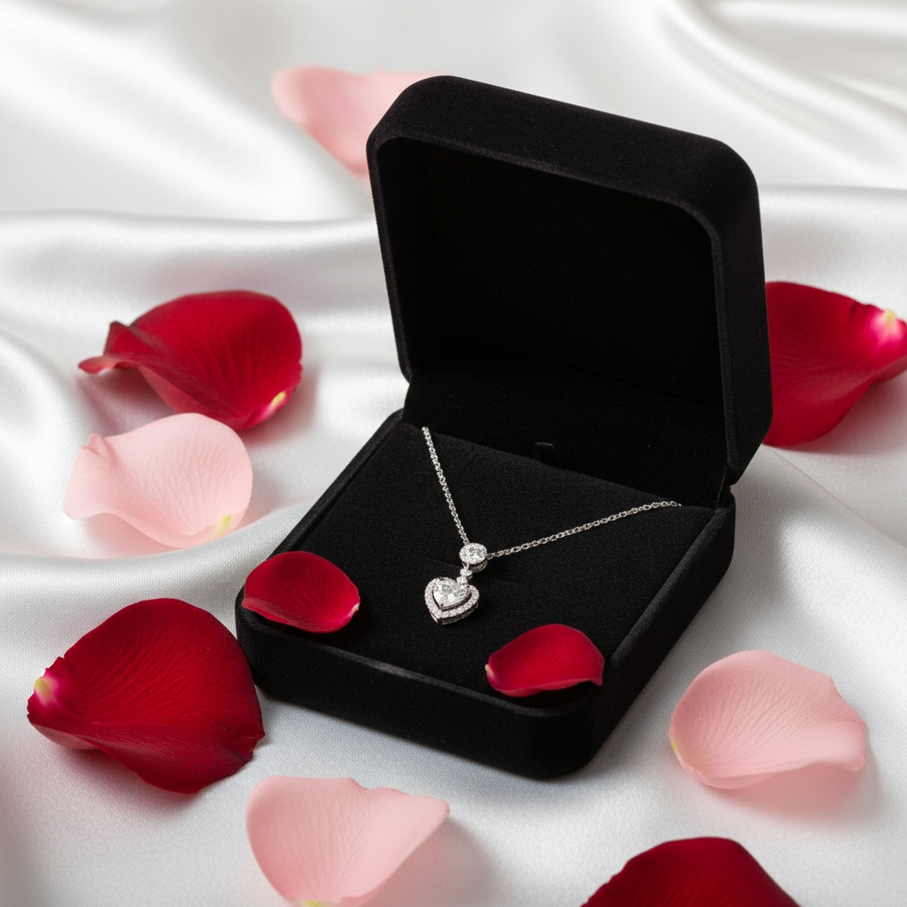 Silver Bridal Necklace Set Dangle Diamond Heart Women Ladies