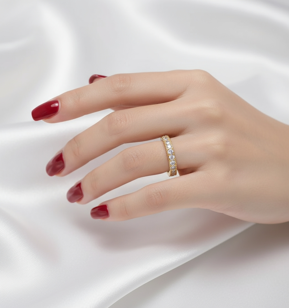 9ct Gold Vermeil Flat Channel Set Band Eternity Ring