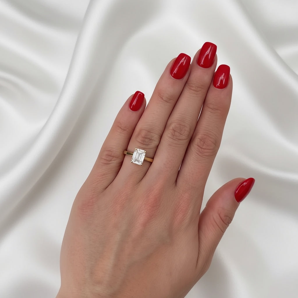 Emerald Cut Moissanite Ring - Gold Vermeil Engagement Ring - Fortuna