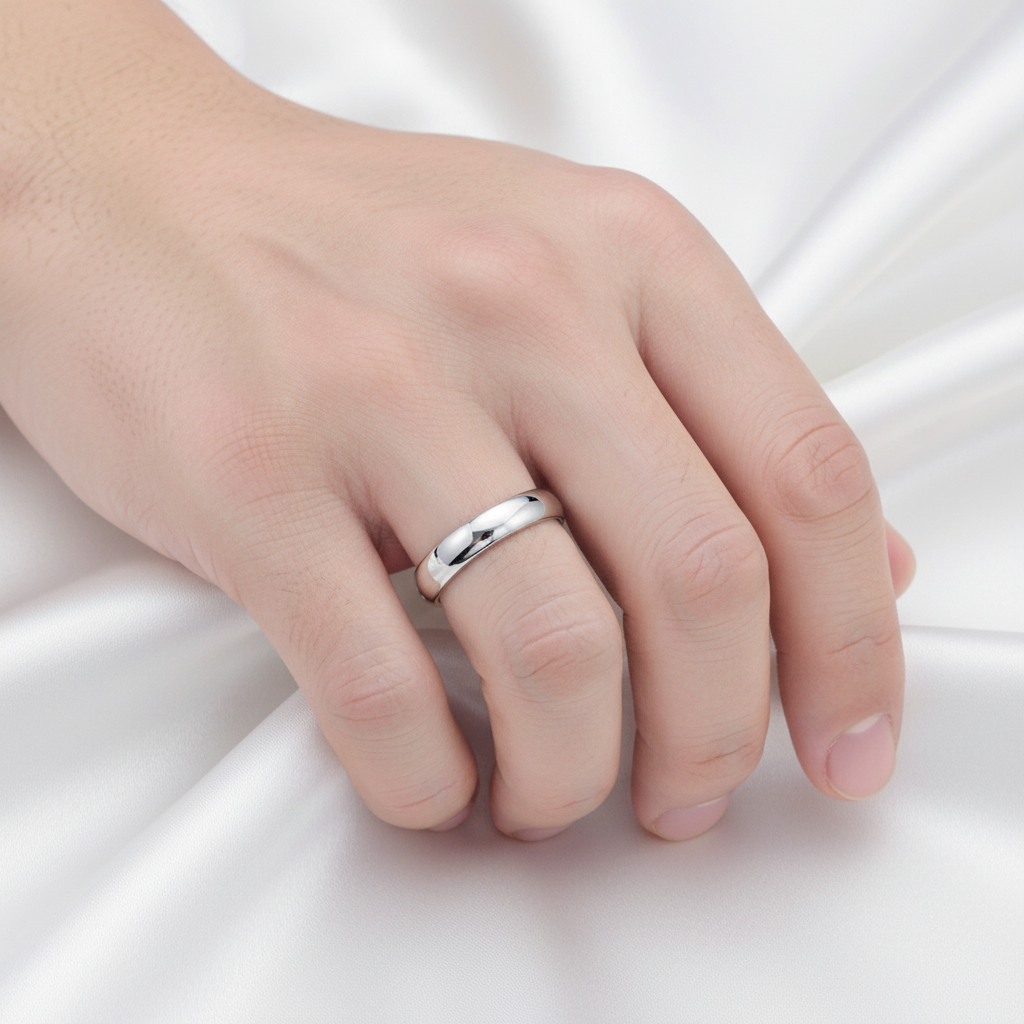 4MM Men's White Gold Vermeil Wedding Band - Sterling Silver Ring