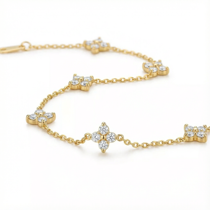 Gold Four Leaf Clover Dainty Bracelet - Anniversary & Birthday Gift- Glitz