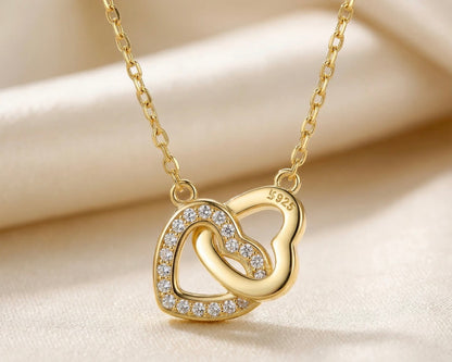 Gold Heart Necklace Interlocking Pendant For Women- Unbreakable