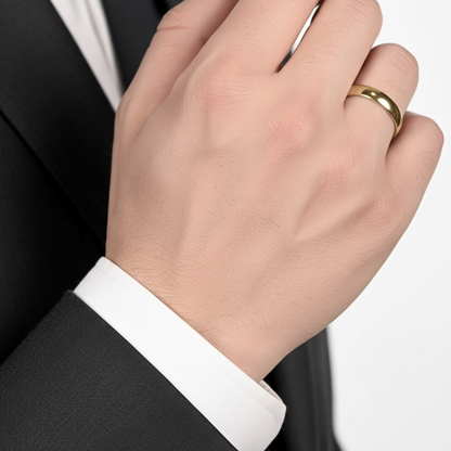 Mens Gold Wedding Bands 9ct Gold Tungsten Womens Rings- 4MM