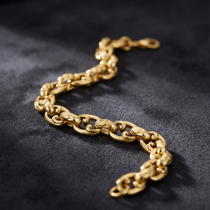 Mens Patterned Gold Belcher Bracelet Heavy 22cm - Rex Jewellers