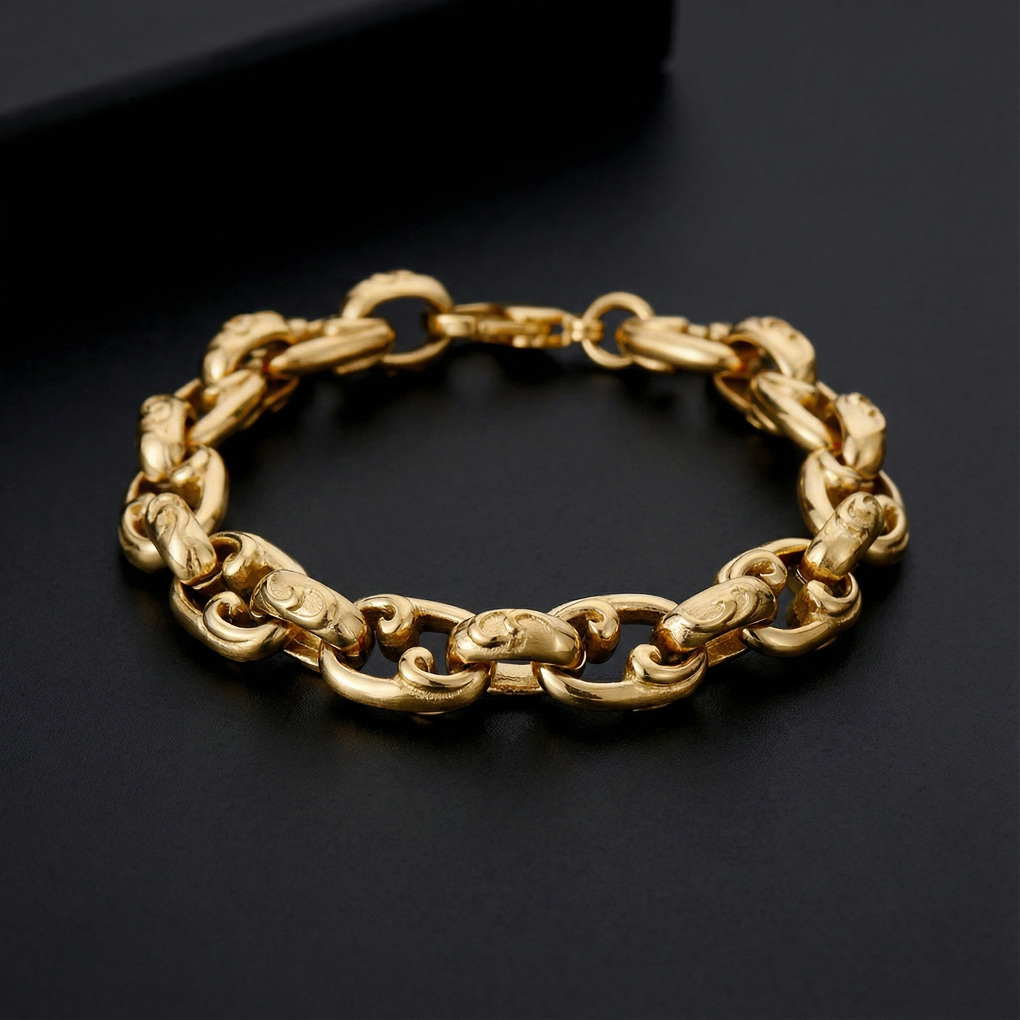 Mens Patterned Gold Belcher Bracelet Heavy 22cm - Rex Jewellers