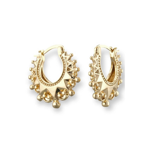 9ct Gold Ladies Gypsy Spike Hoop Victorian Creole Earrings Vermeil Rex Jewellers - Mini Crown
