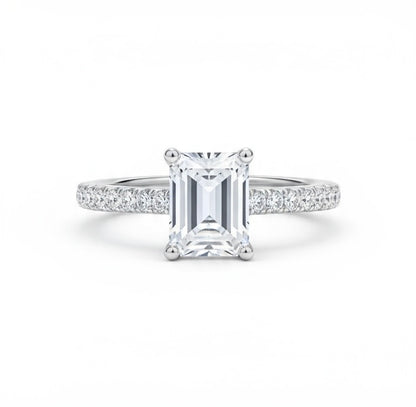 Radiant Cut Moissanite Diamond Shoulder Ring - 14k White Gold on Silver