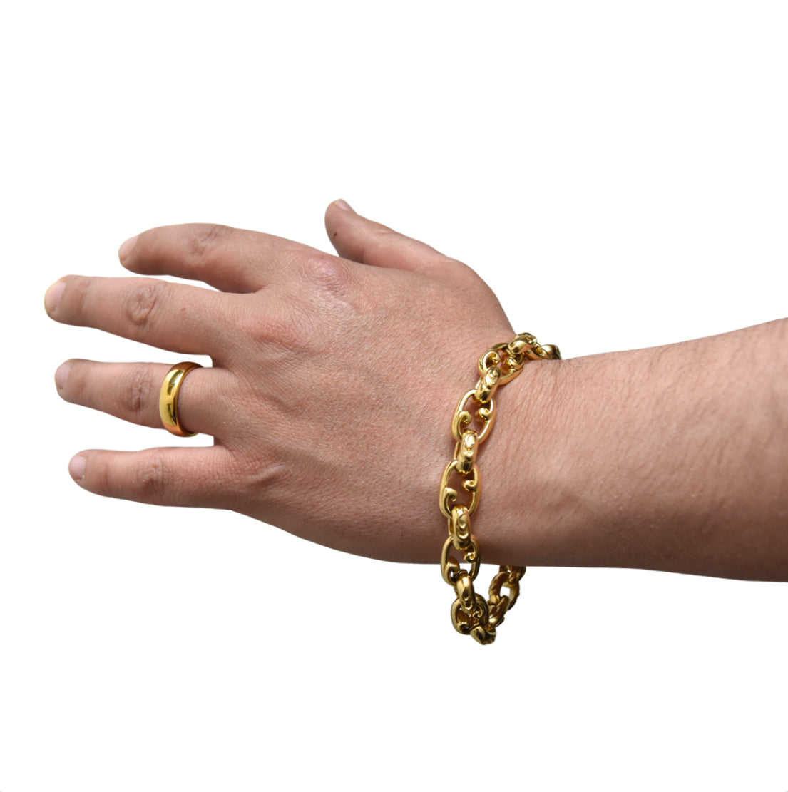 Patterned 9ct Gold Vermeil Belcher Bracelet Mens 19cm