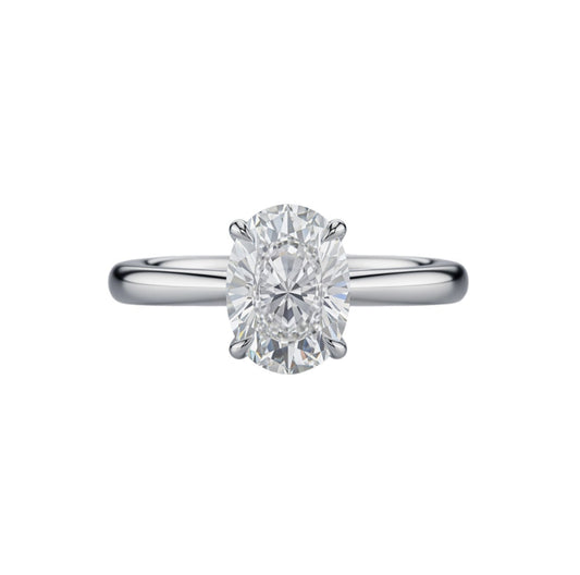 Oval Moissanite Solitaire Ring - 14k White Gold on Silver - Pearl Drops