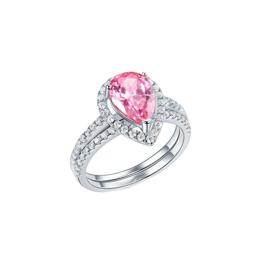 Pear Shaped Pink Eternity Engagement Wedding Ring Set