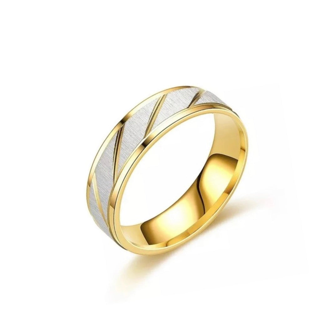 Gold Plated Stainless Steel Two Tone Men's Wedding Band 6MM
