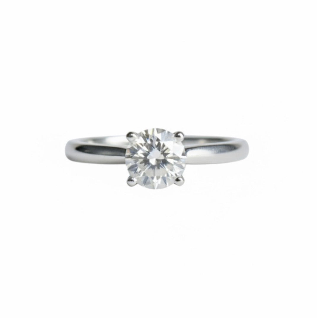 Round Moissanite Solitaire Engagement Ring In 14k White Gold Silver - Glacier