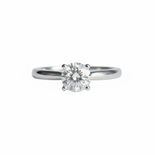 Round Moissanite Solitaire Engagement Ring In 14k White Gold Silver - Glacier