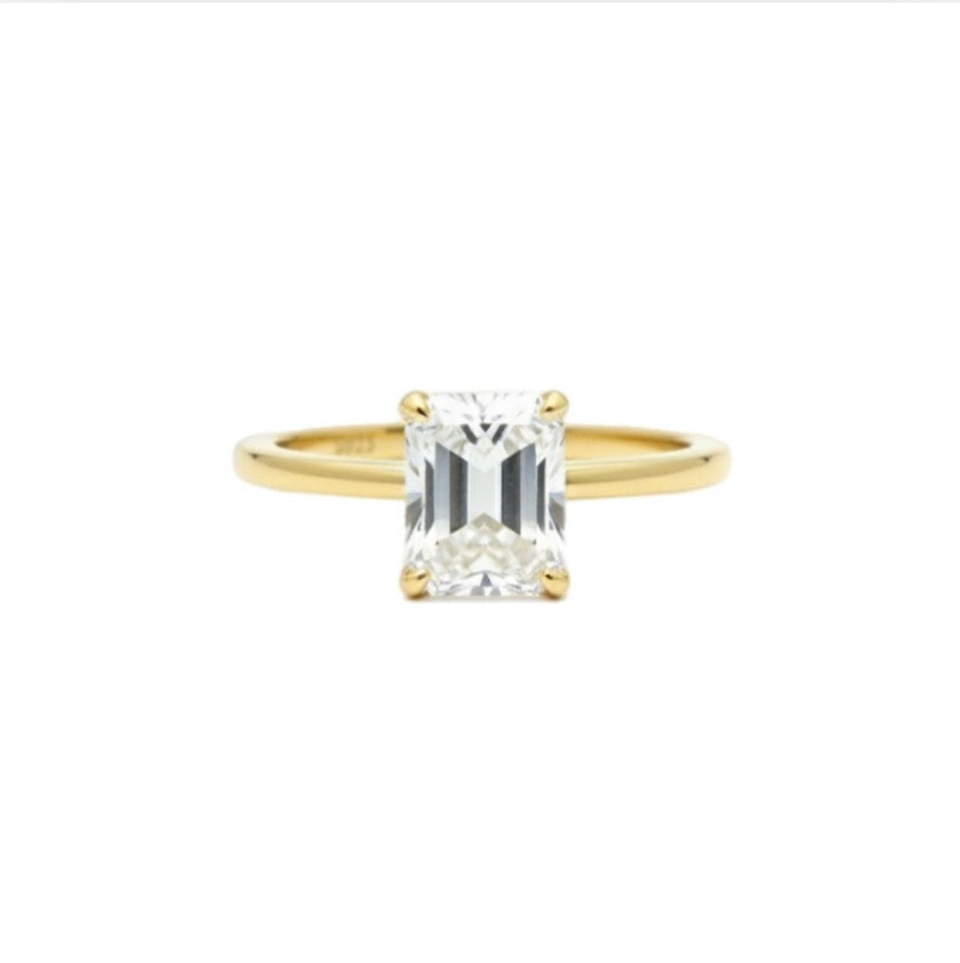 Emerald Cut Moissanite Ring - Gold Vermeil Engagement Ring - Fortuna